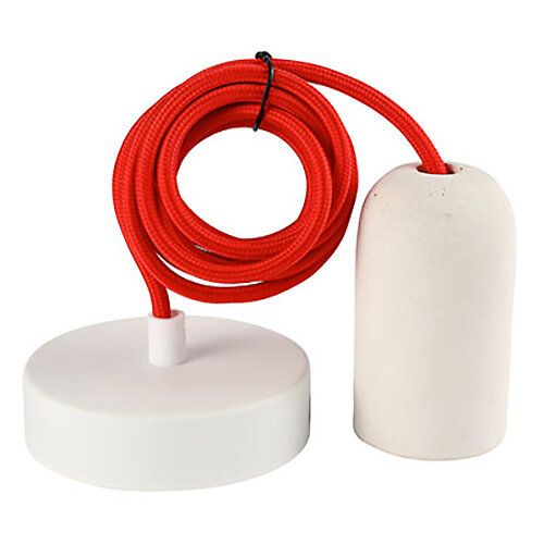 Suspension E27 B?Ton Blanc + C?Ble 2 M?Tres Textile Rouge + Pavillon Acier Blanc