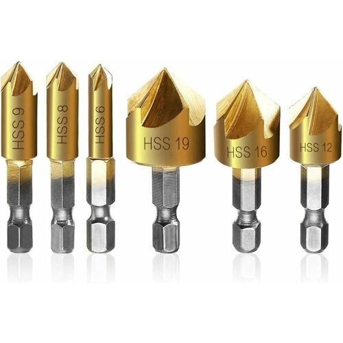 Lot de 6 forets coniques avec 82 degres pour bois a changement rapide de 6 a 19 mm goodnice
