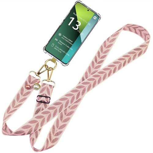 Coque Bandoulière pour Xiaomi Redmi Note 13 Pro 5G (pas pour 4G), Anti-Rayures Souple Protection Silicone + Bandoulière Rose - E.F.Connection
