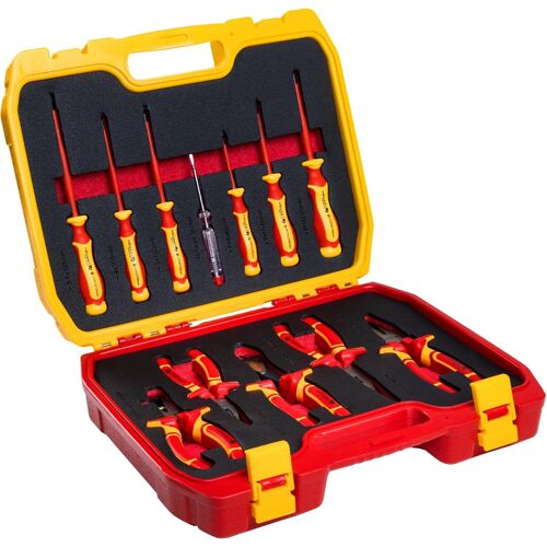 SUBZONAL-HÖGERT TECHNIK Lot de 12 outils électriciens isolés 1000 V tournevis manuel, tournevis plat et cruciforme, pinces, test de tension, coffret en plastique