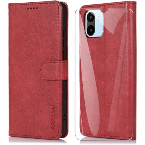 Coque Pour Xiaomi Redmi A1cover Xiaomi Redmi A1étui De Protection Portecartes Portefeuille Multiusage Magnétique Case Pour Xiaomi Redmi A1 Rouge