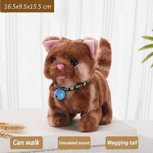 Jouet En Peluche Chat Qui Marche,Chat Interactif Électrique,Animal En Peluche,Queue De Miau,Tête De Soufflage,Jouet Pour Animaux De Compagnie,Cadeau Pour Enfants,Nouvelle Collectio.Bell Cat Brown.