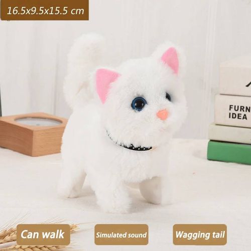 Jouet En Peluche Chat Qui Marche,Chat Interactif Électrique,Animal En Peluche,Queue De Miau,Tête De Soufflage,Jouet Pour Animaux De Compagnie,Cadeau Pour Enfants,Nouvelle Collectio.Collared Cat White