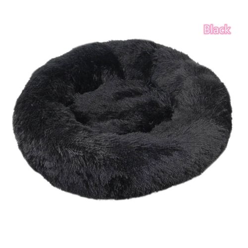 Lit Pour Chat Ultra Doux À Cheveux Longs,En Peluche,Lavable,Apaisant,Beignet,Artefact De Couchage Confortable.Black.40cm