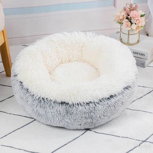 Lit Pour Chat Rond En Peluche Longue Pour Une Sieste Confortable Et À La Mode.Gray.40cm
