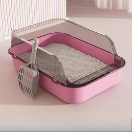 Bac À Litière Semi-Fermé Pour Chat,Épaississement,Résistant Aux Éclaboussures Et Facile À Nettoyer,Toilettes Avec Pelle À Litière Pour Chat,Boîte De Nettoyage En Plastique Pour Cha.Pink.