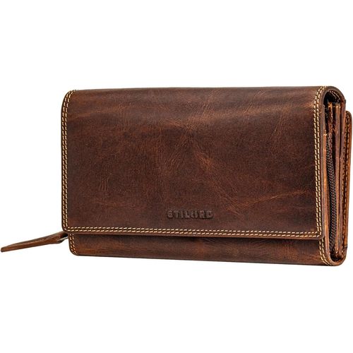 'Alissa' Porte-Monnaie Femme Cuir Grand Format Avec Porte-Carte Fermeture Éclair Et Bouton Pression Idéal Comme Pochette Porte-Feuille Rfid Ou Porte Chequier Long, Couleur:Salerno - Marron