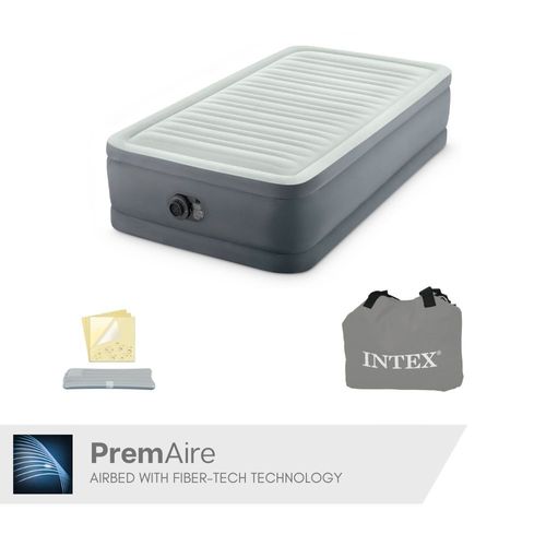 Intex Matelas Gonflable - Premaire I - 1 Personne - 99x191x46 Cm (Lxlxh) - Gris - Motopompe Intégrée