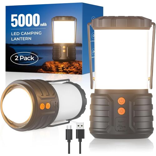 Jexnovashop-2 Pack Lanterne Camping, Lanternes Led Rechargeables 5000mah Lumière D'urgence Pour Pannes De Courant, 3 Couleurs, Portable Étanche Ipx4 Pour Tente De Camping Maison Exterieur Ou Randonné