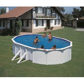 Piscine ovale acier 5,27m x 3,27m x H: 1,22m - Filtration à sable - Renfort apparents