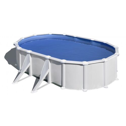 Piscine ovale acier 5,27m x 3,27m x H: 1,32m - Filtration à sable - Renforts apparents