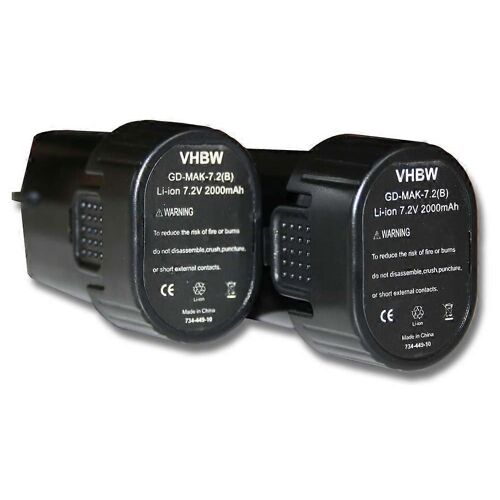 Batterie vhbw 2x compatible avec Makita TD021D, TD021, TD021DSEX, TD021DS, TD021DZ, TD021DSW, TD020DSW, outil TD020DW (2000 mAh, Li-Ion, 7,2 V)