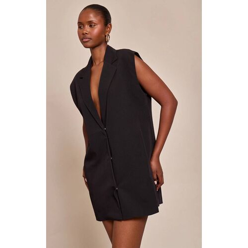 Robe Noire Style Gilet De Costume Tissée Ajustée À La Taille, Noir