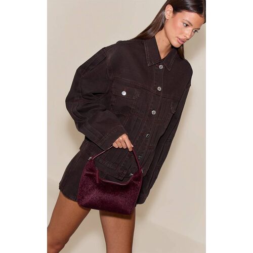 Sac porté épaule prune en pony hair coupe angulaire, Prune
