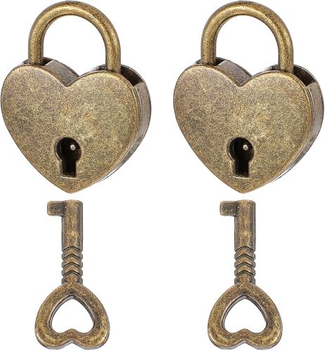 Lot de 2 cadenas avec clé en forme de coeur - Mini cadenas d'amour - Petit cadenas avec clé - Cadenas en forme de coeur - Vintage - En forme de coeur - Pour journal intime, bijoux, boîte de rangement