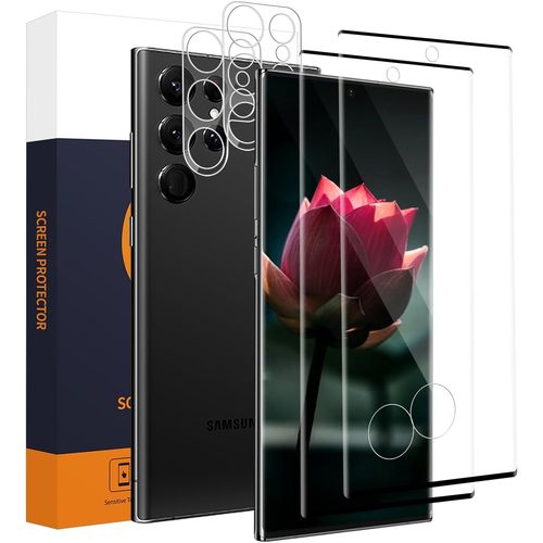 Kal-2+2 Verre Trempé Pour Samsung Galaxy S23 Ultra 5g+Film Pour Lentilles, 9h Dureté Vitre Protection, 3d Full Cover, Bubble Free, Anti Rayures, Hd Sensible Au Toucher S23 Ultra Protection Écran