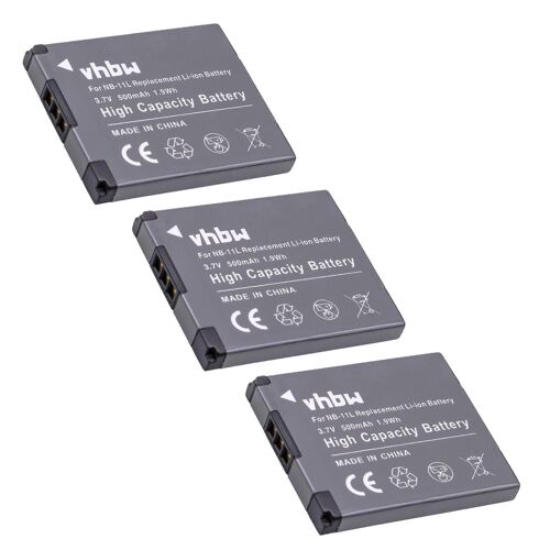Batterie vhbw 3x compatible avec les appareils photo Canon IXUS 185, 320 HS, 245 HS, 165, 275 HS, 240 HS, 190, 265, 170 (500 mAh, 3,7 V, Li-Ion)
