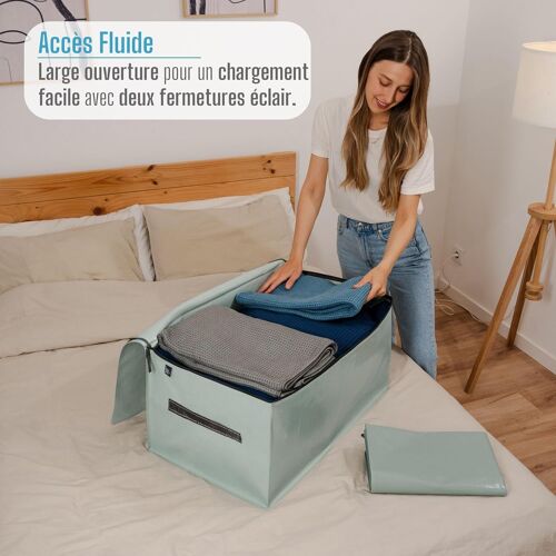 SJZG-Lot De 6 Grands Sac De Rangement Avec Couvercle Et Poignées Renforcées, Cartons Déménagement De 102 L Résistant Pour Rangement Des Vêtements Et Voyages, Sac À Linge (Vert Clair, Lot De 6)