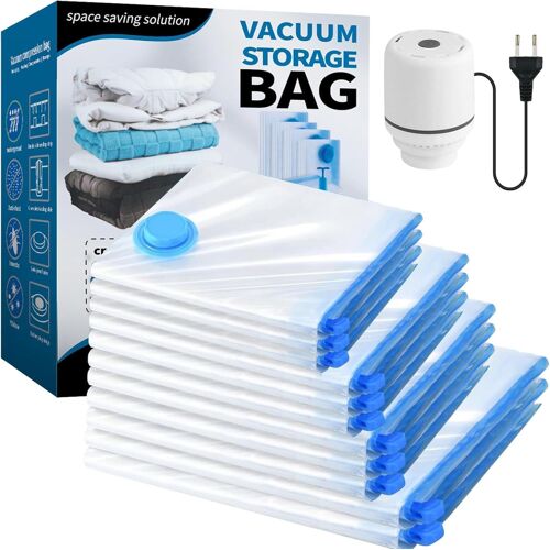 TZF-Sac Sous Vide Vetement Aspirateur avec Pompe Électrique, lot de 11 (2 Jumbo, 3L, 3M, 3S), Sac de Rangement Sous Vide Aspirateur Réutilisables pour Pulls, Chemises, Voyages
