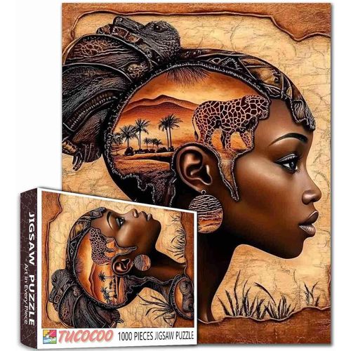 Few-Puzzles De 1 000 Pièces Pour Adultes, Familles (Femme, Tigre, Désert, Savane) Pièces Qui S'emboîtent Parfaitement Ensemble 50 X 70 Cm Afro Black Girl Performance Puzzle Magique À Encadrer