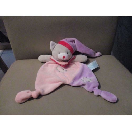 Doudou Plat Chat/Ours Rose/Violet/Mauve Luminescent/Phosphorescent Baby Nat