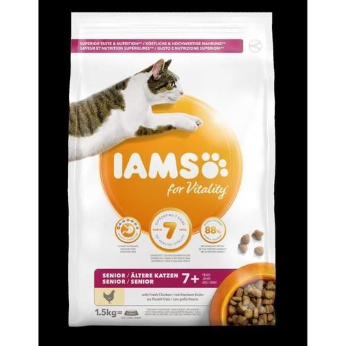 Iams Vitality Croquettes - Poulet Frais - Croissance Et Vitalite - Pour Chats Seniors - Sac Refermable 1.5 Kg - Iams Chat
