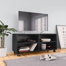 Vidaxl Meuble Tv Avec Roulettes, Armoire De Télévision Avec Compartiment, Meuble Télé De Salon Salle De Séjour Intérieur, Moderne, Noir Bois D?Ingénierie