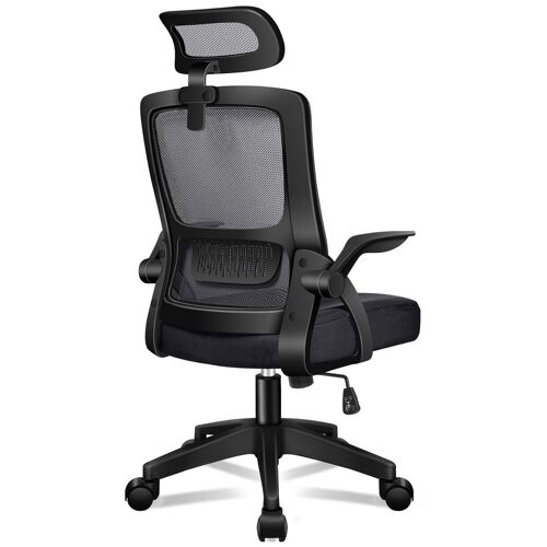 ALFORDSON Chaise de Bureau avec Support Lombaire pour Bureau à Domicile, Chaises D'ordinateur en Maille avec Appui-Tête, Accoudoir Rabattable, Chaise de Bureau Pivotante Inclinable, Noir