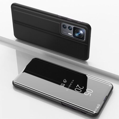 Housse pour Xiaomi 12T / 12T Pro 5G - etui coque portefeuille clear view + verre trempe - NOIR