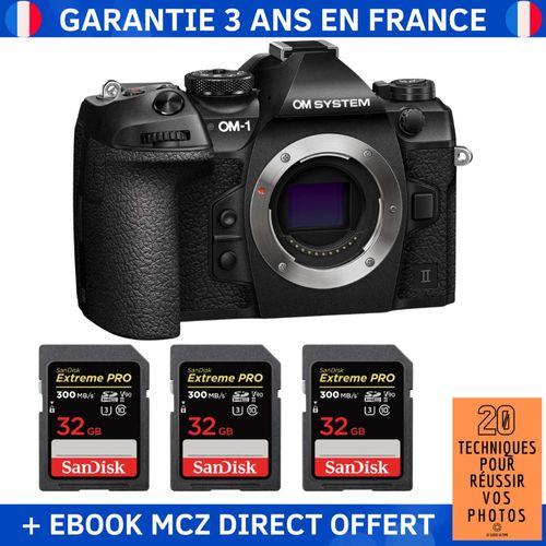 OM System OM-1 Mark II + 3 SanDisk 32GB Extreme PRO UHS-II SDXC 300 MB/s + Ebook '20 Techniques pour Réussir vos Photos' - Appareil Photo Hybride