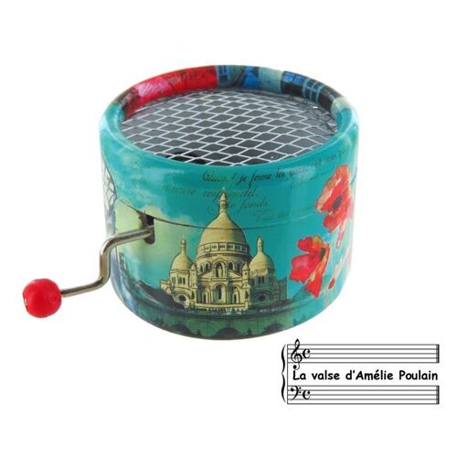 Boîte à musique à manivelle ronde en carton - Valse d'Amélie Poulain (Tiersen) - LUTECE CREATIONS