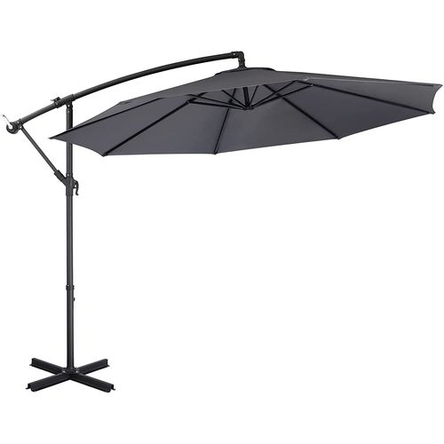 Parasol Déporté 300 Cm,8 Baleines En Acier, Grand Parasol Avec Manivelle Et Support Croisé, Protection Solaire Upf 50+, 180 G/M², Pour Jardin, Patio, Piscine, Café,Gris