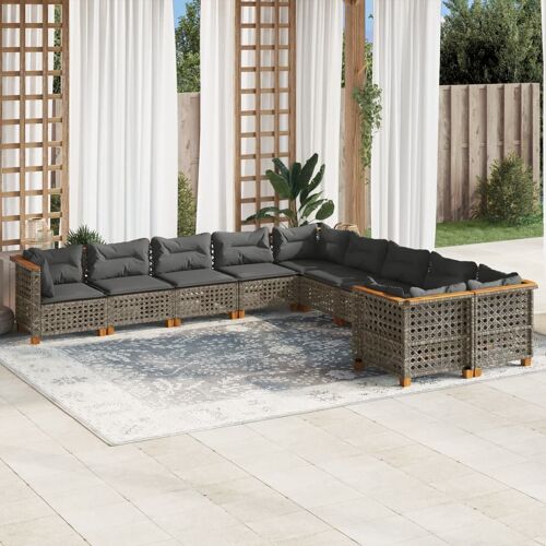 Vidaxl Salon De Jardin Avec Coussins 10 Pcs Gris Résine Tressée