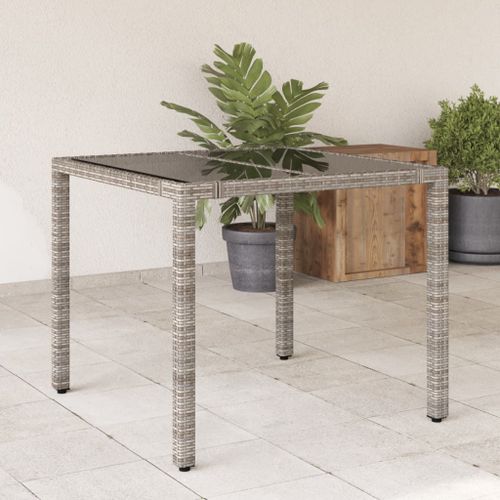 Vidaxl Table De Jardin Dessus En Verre Gris 90x90x75 Cm Résine Tressée