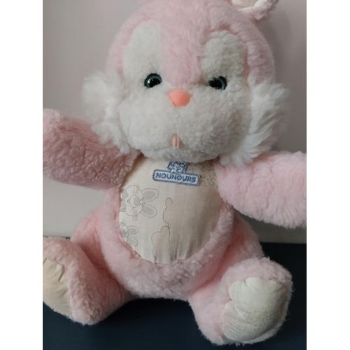 Vintage Peluche Lapin Rose Et Blanc -Imprimé Nounours