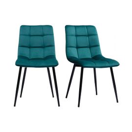 Chaises Design En Tissu Velours Bleu Canard Et Métal Noir (Lot De 2) Maxwell
