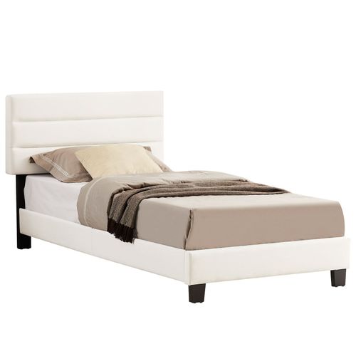 Lit 1 Place Florida 90x190 Cm Avec Sommier, Lit Simple Pour Enfant Ou Adulte, Hauteur Réglable, Lit En Tissu Blanc