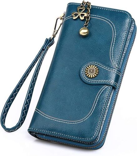 Portefeuille Femme Cuir Grande Capacite Porte Monnaie,Portefeuilles Chequier avec Emplacements Cartes et Fermeture Eclair