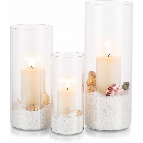 Kalanka-Cylindre En Verre Porte-Bougie Ouragan: Vase À Fleurs Transparent 3pcs Pour Bougies Flottantes Pilier Votif Bougies Chauffe-Plat Pour Décorations De Table À Manger Centres De Mariage(M + L +
