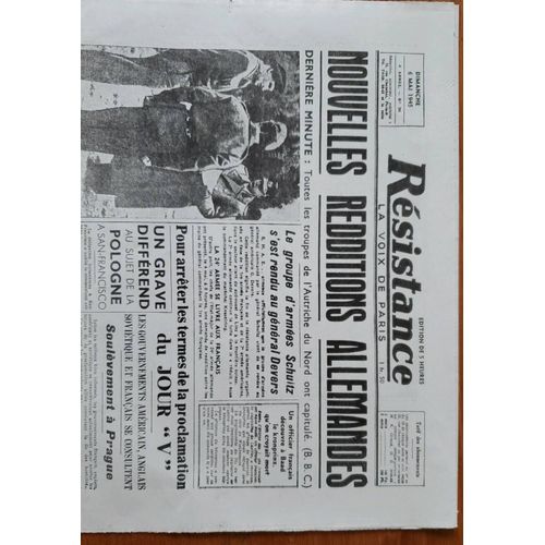 Résistance, La Voix De Paris - Édition De 5 Heures Du Dimanche 06 Mai 1945