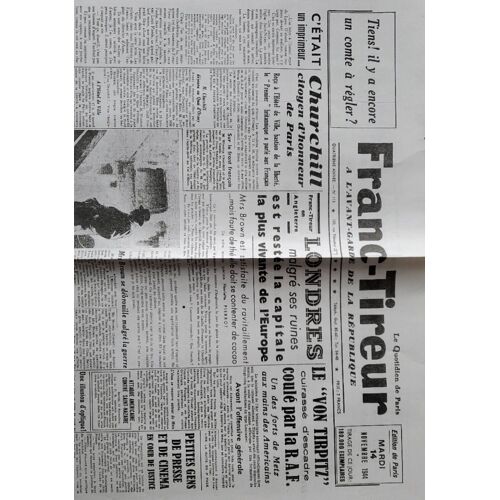 Franc-Tireur, À L'avant-Garde De La République - Édition De Paris Du Mardi 14 Novembre 1944