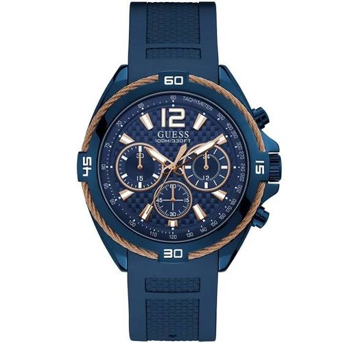 Montre - Guess - 45 Mm - Acier Inoxydable - Silicone Bleu - Résistance 10 Atm