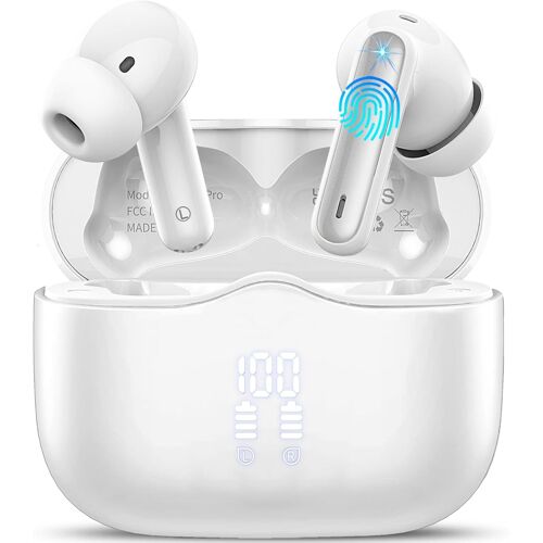 Ecouteurs Bluetooth Sans Fil, Écouteurs Bluetooth 5.4 Avec 4 Réduction Antibruit Mic, Casque Bluetooth 40H Hifi Son Stéréo, Durée De Lecture, Ip7 Étanche, Écran Led, Oreillette Pour Android Ios, Blan