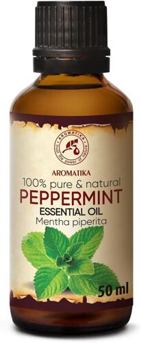 Huile Essentielle De Menthe Poivrée 50ml - Mentha Piperita - Inde - Naturelle & Pur - Huile De Menthe Pour Aromathérapie - Détente - Massage - Peppermint Essential Oil 