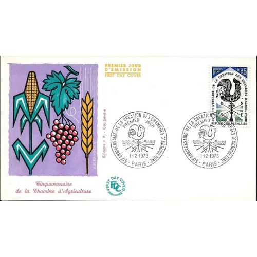 France 1973, Très Belle Enveloppe 1er Jour, Timbre Yvert 1778, Cinquantenaire De La Chambre D'agriculture, Belle Illustration Couleur Relief. -