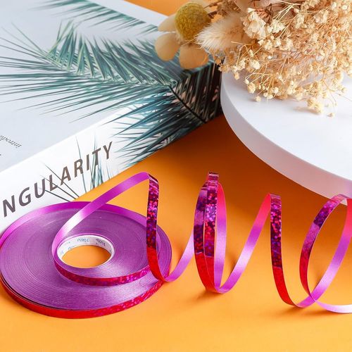 Ruban À Friser Brillant De 50 M De Long Pour Ballons,Ruban À Friser Rose Rouge 5 Mm,Ruban À Friser Au Laser Pour Emballage Cadeau,Artisanat,Mariage,Fête D'anniversaire,Décorations De Noël