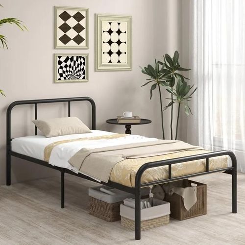 Costway Lit Simple 90 X 200 Cm Avec Tête De Lit, Lattes En Métal, 30 Cm Espace De Rangement, Pas Besoin De Sommier, Montage Facile