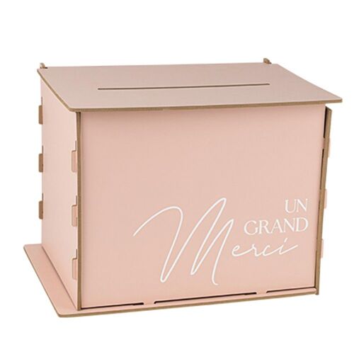 URNE BOIS UN GRAND MERCI 30X23.5X23,5CM ROSE