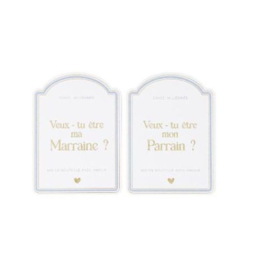 2 Stickers Bouteille Parrain Marraine 11cm Bleu