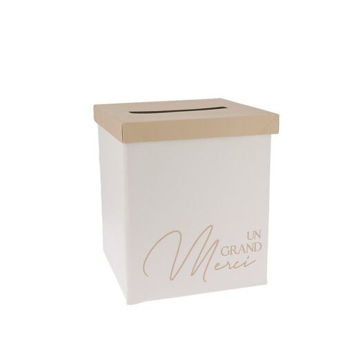 URNE CARTON UN GRAND MERCI 21.5X25CM CRÈME CAMEL